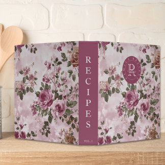 Classeur Recette vintage Rose Rose Floral Famille Monogramm