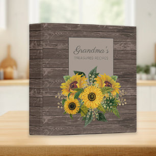Classeur Recettes Bois Rustique Tournesols Jaunes Campagne
