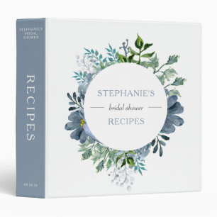 Classeur Recettes de Baby Shower Floral Aquarelle Bleu Pous
