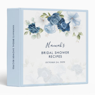 Classeur Recettes de Baby Shower Mariage Fleurs Bleu Poussi