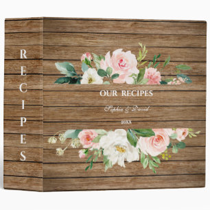 Classeur Recettes de cadre floral rose blush en bois ancien