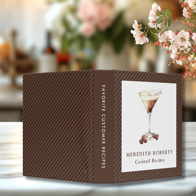 Classeur Recettes de cocktail de barman pour Martini Espres (Bartender Espresso Martini Theme Elegant Stripes Pattern Personalized Cocktail Recipes Binder)