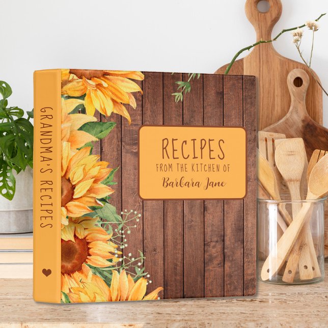 Classeur Recettes de cuisine de grand-mas de tournesol rust (Créateur téléchargé)