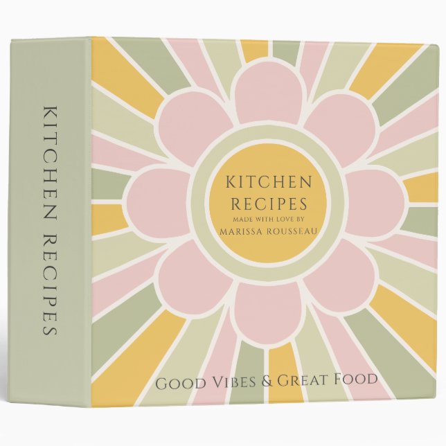 Classeur Recettes de cuisine personnalisées au soleil paste (Devant/Côté)