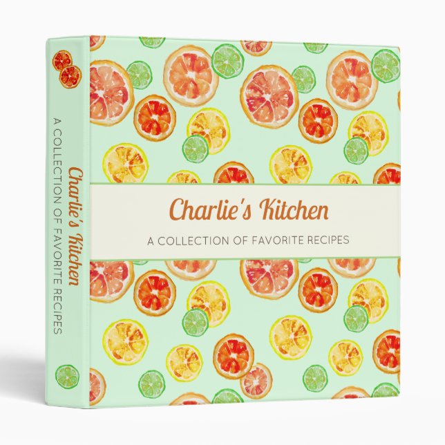 Classeur Recettes de cuisine verte aux tranches de citrons  (Devant/Côté)