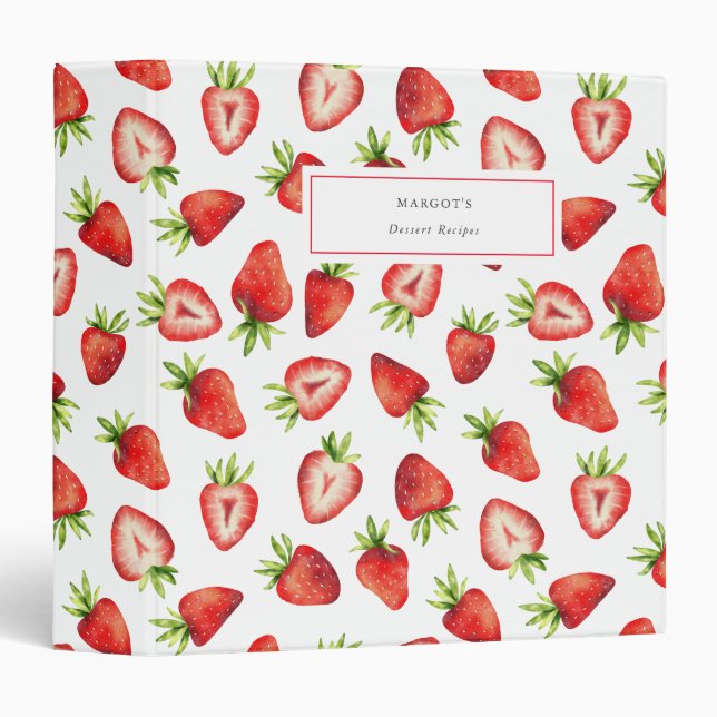 Classeur Recettes de dessert Motif fraise (Devant/Côté)