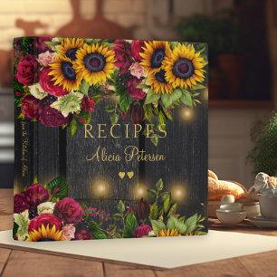 Classeur Recettes de douche nuptiale fleurie en bois rustiq
