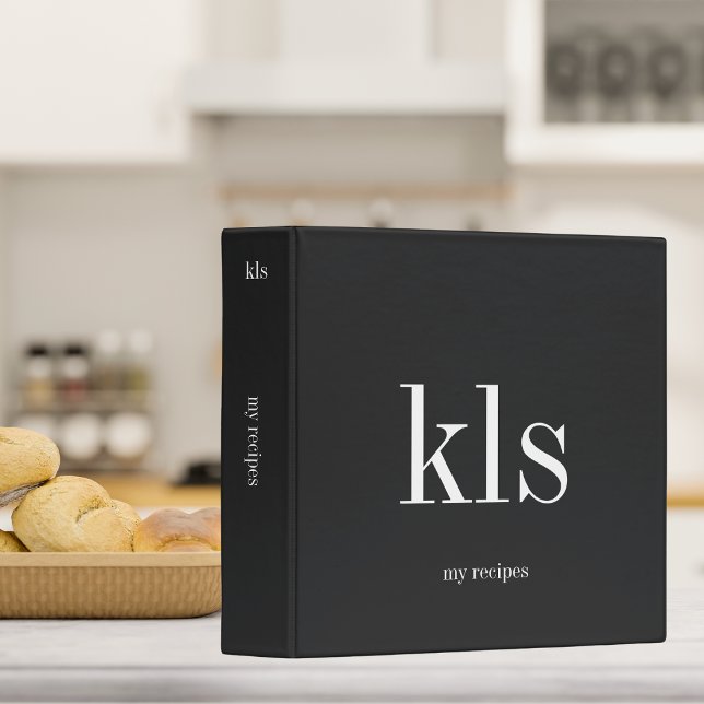 Classeur Recettes de famille à monogramme noir minimal (Créateur téléchargé)