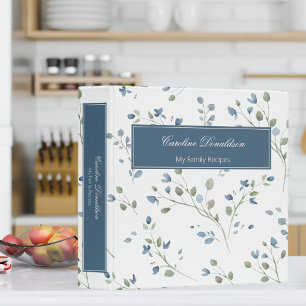 Classeur Recettes de famille florales bleues vertes blanche