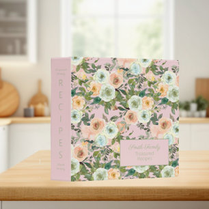 Classeur Recettes de famille florales vert menthe et pêche 
