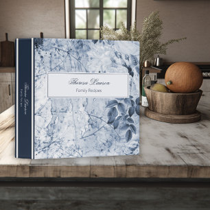 Classeur Recettes de famille florales vintage bleu et blanc
