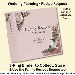 Classeur Recettes de famille Roses roses et colombes Mariag