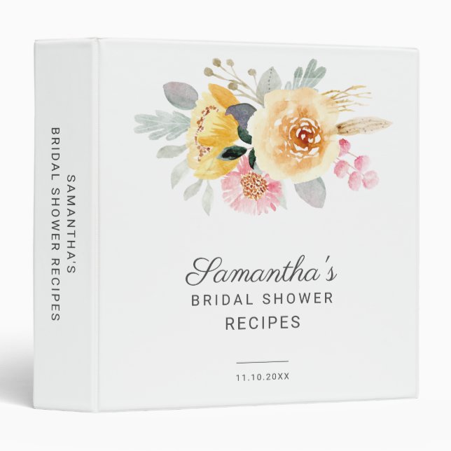 Classeur Recettes de Fête des mariées d'aquarelle à script  (Devant/Côté)