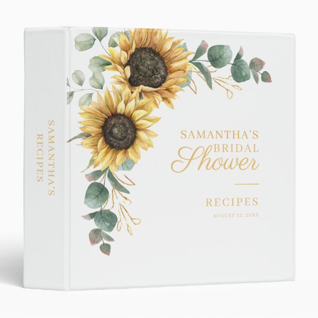 Classeur Recettes de Fête des mariées de tournesol Eucalypt (Devant/Côté)