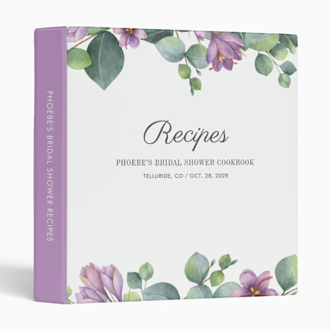 Classeur Recettes de Fêtes des mariées botaniques modernes  (Devant/Côté)