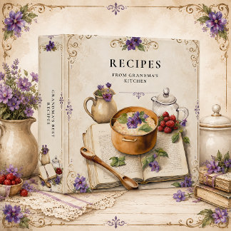 Classeur Recettes de grand-mère à fleurs violettes vintage