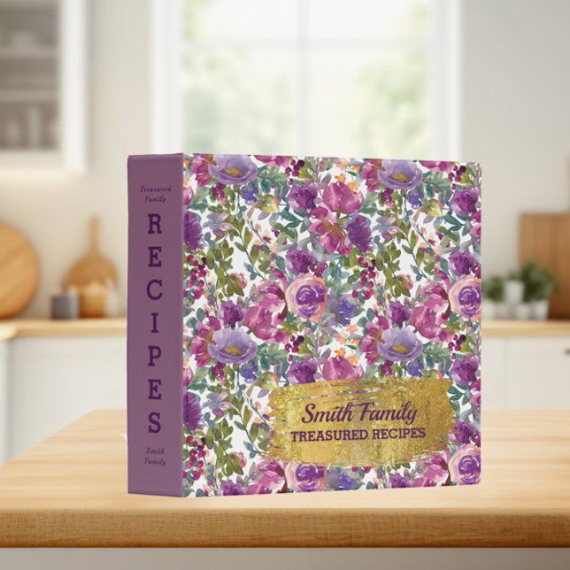 Classeur Recettes de la famille chères de fleurs rose pourp (Créateur téléchargé)