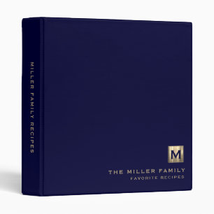Classeur Recettes de la famille Monogramme or brossé bleu m
