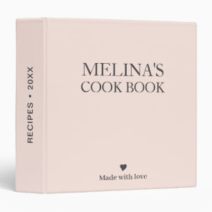 Classeur Recettes de livre de cuisine Rose Pâle Cœur Fait a