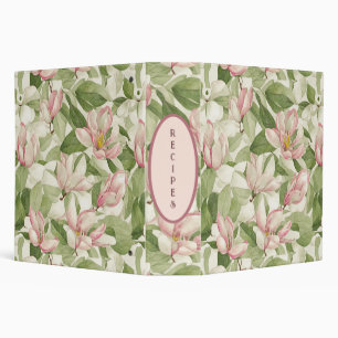 Classeur Recettes de magnolias roses et blanches vintage