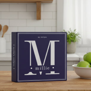 Classeur Recettes de monogramme blanc bleu minimum