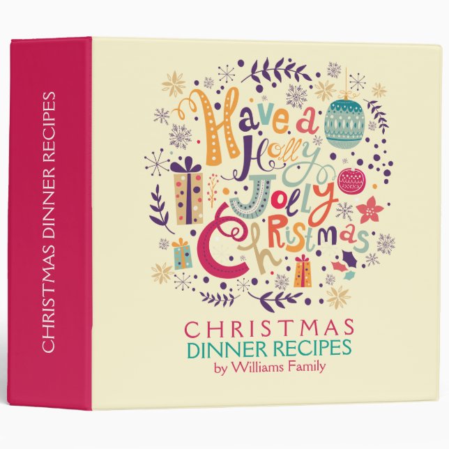 Classeur Recettes de Noël Retro Holly Jolly (Devant/Côté)