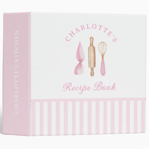 Classeur Recettes de pâtisserie à rayures roses
