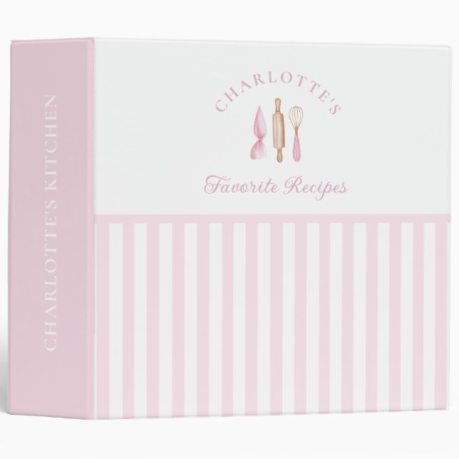 Classeur Recettes de pâtisserie à rayures roses (Devant/Côté)