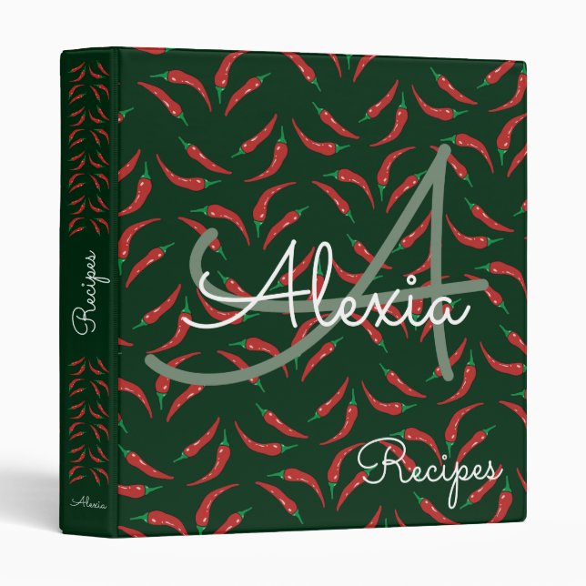 Classeur recettes de piment poivron et monogramme (Devant/Côté)