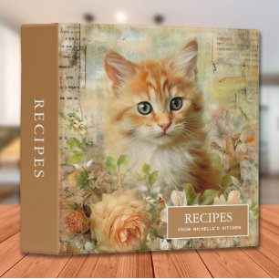 Classeur Recettes de roses florales vintage de chat jaune 