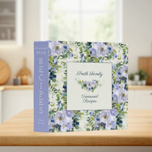 Classeur Recettes de Souvenir de Fleurs Aquarelles Bleu Pou