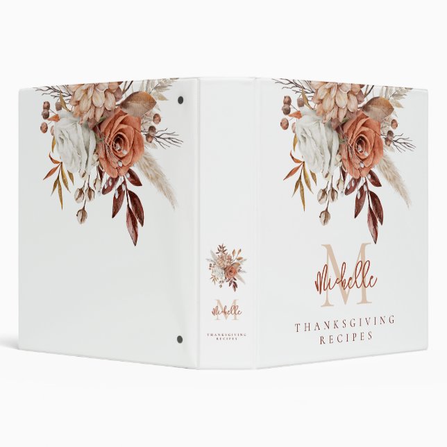 Classeur  Recettes de Thanksgiving Monogramme Florales en T (Arrière-plan)