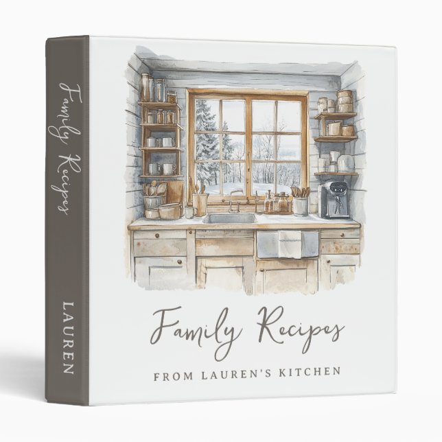 Classeur Recettes de vacances préférées à l'aquarelle illus (Devant/Côté)