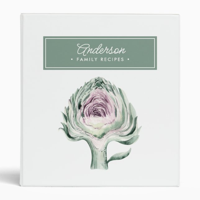 Classeur Recettes familiales Aquarelle Artichoke & Nom de f (Devant)
