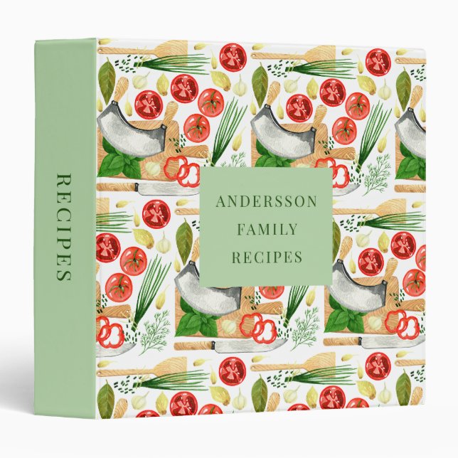 Classeur Recettes familiales Aquarelle Cuisine méditerranée (Devant/Côté)