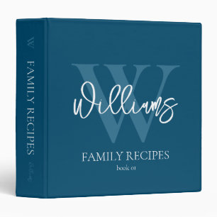 Classeur Recettes familiales Élégant Monogramme Bleu