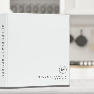 Classeur Recettes familiales Monogramme gris blanc simple