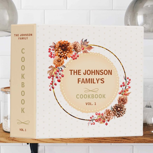 Classeur Recettes familiales Organisateur Automne Mums Terr (family recipes binder autumn fall flowers floral wreath mums berries botanical farmhouse cottage)