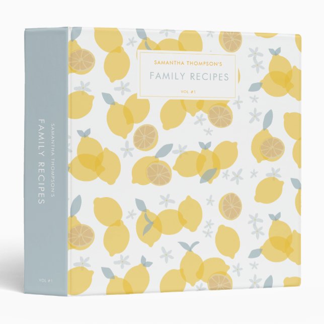 Classeur Recettes familiales Pastel moderne Citrus Lemons R (Devant/Côté)