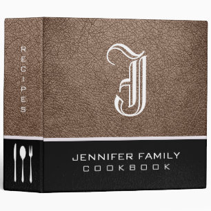 Classeur Recettes famille cuir castor Monogramme