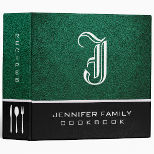 Classeur Recettes famille cuir vert Monogramme
