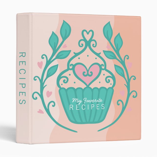 Classeur Recettes favorites Cupcake Heart & Wreath (Devant/Côté)