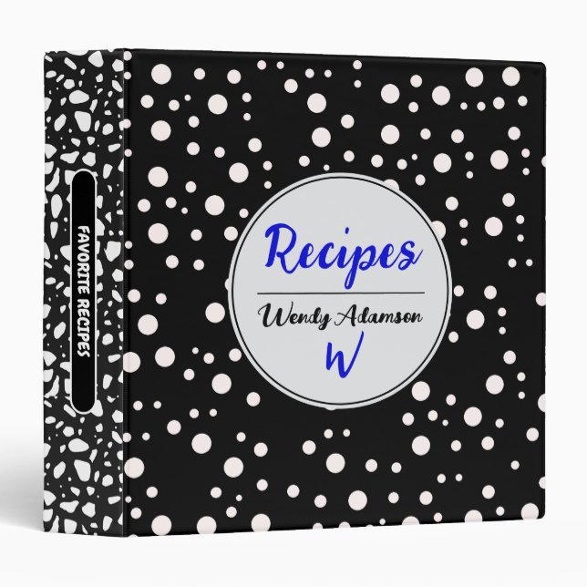 Classeur Recettes favorites (Nom Cookbook) Noir moderne (Devant/Côté)