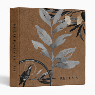 Classeur Recettes Feuilles aquarelles Cuir Brown