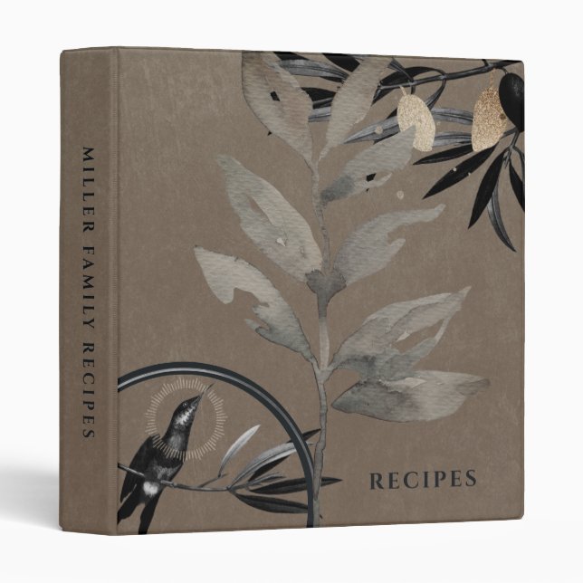 Classeur Recettes | Feuilles aquarelles | Cuir gris (Devant/Côté)