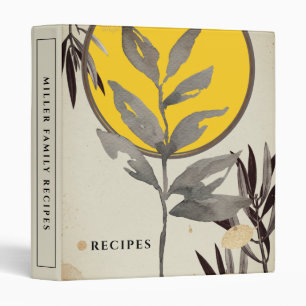Classeur Recettes Feuilles d'aquarelle modernes jaune