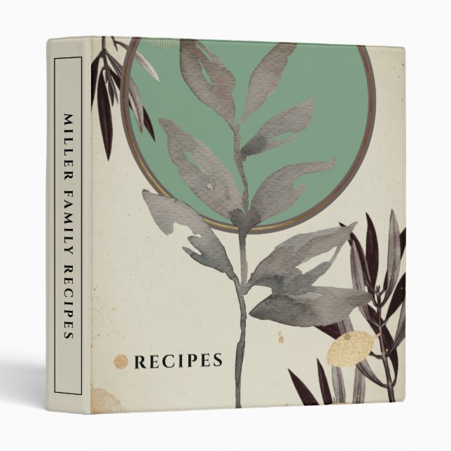 Classeur Recettes | Feuilles d'aquarelle modernes | Mention (Devant/Côté)