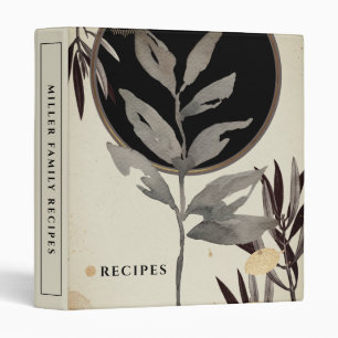 Classeur Recettes Feuilles d'aquarelle modernes Noir