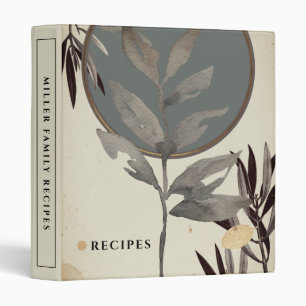 Classeur Recettes Feuilles d'aquarelle modernes Sage