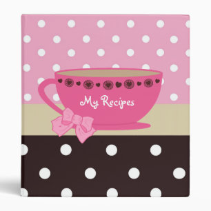 Classeur Recettes Girly rose de tasse de thé et pois de